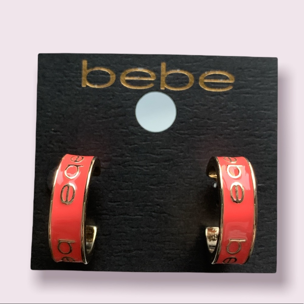 Bebe Earrings - Orange/Gold Hoop Logo New